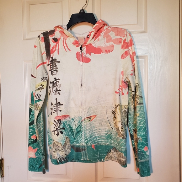 Lucky Brand Jackets & Blazers - Lucky Brand Asian Floral Zip Up Hoodie Sweater